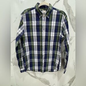 J. Crew Navy Green Plaid Sunwashed Oxford Tailored Shirt